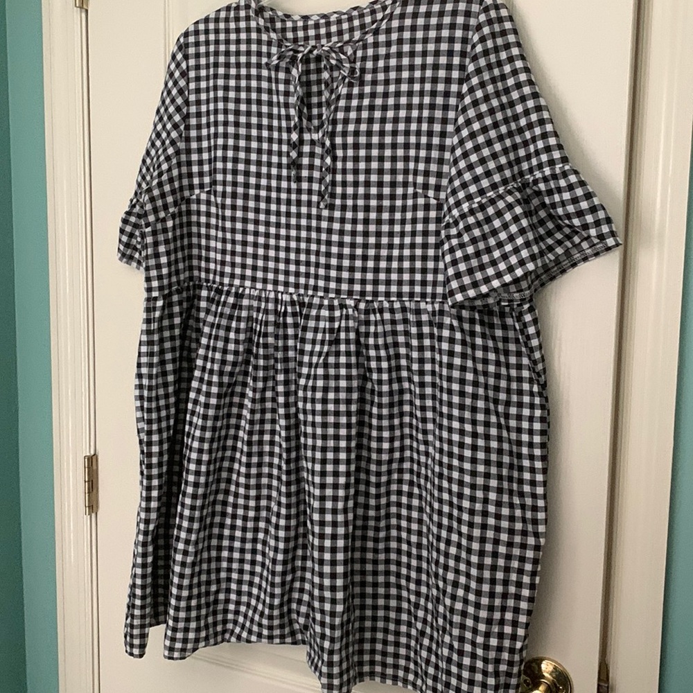 Black and white gingham baby doll dress